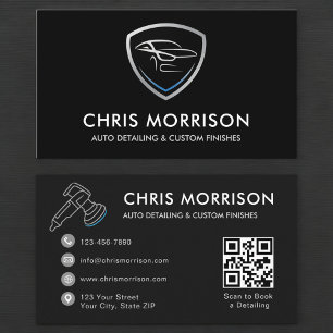 Custom Auto Detailing QR Code Service Shield Logo Business Card