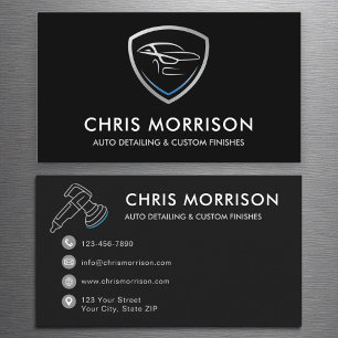 Custom Auto Detailing Service Shield Logo Business Card