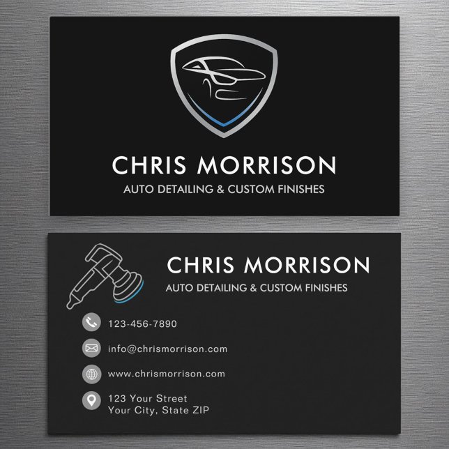 Custom Auto Detailing Service Shield Logo Business Card (Creator Uploaded)