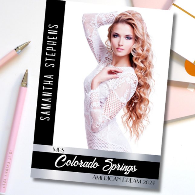 Custom Autograph Card for Pageants | Onyx Shine (Pageant Autograph Card Template | Silver Shine Customizable design for comp cards pageants)