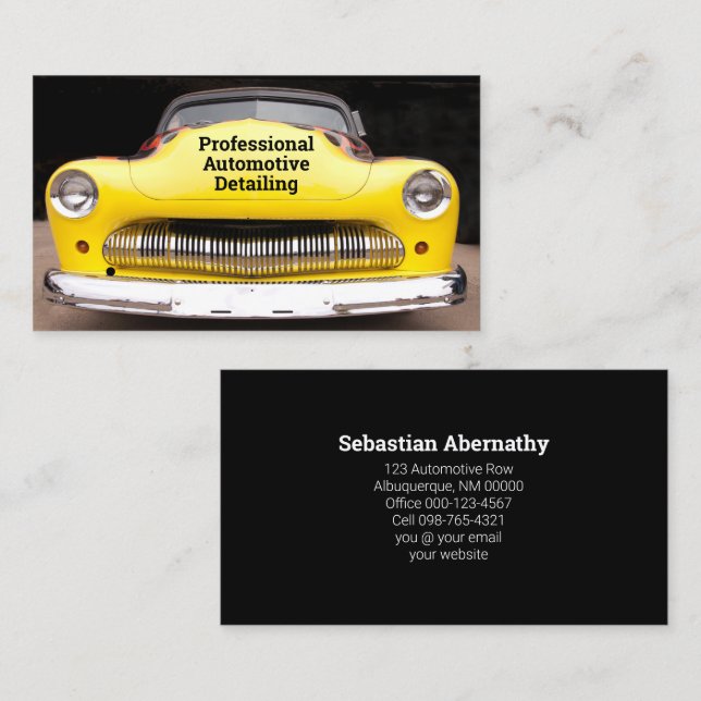 Custom Automotive Occupation Yellow Automobile  Business Card (Front/Back)