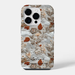 Custom Autumn Embroidered Floral with Quote iPhone 14 Pro Case