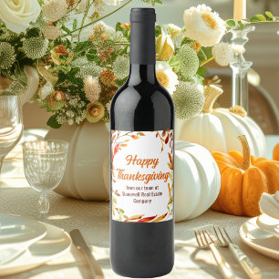 Custom Autumn Leaves Happy Thanksgiving Party Wine Label