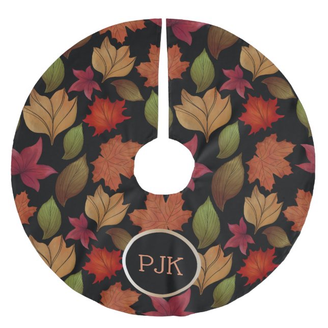Custom autumn leaves on black tree skirt (Front)