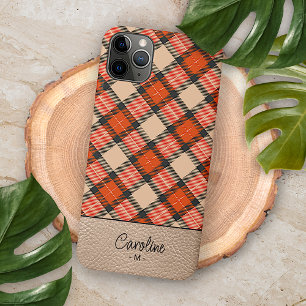 Custom Autumn Pumpkin Orange Brown Tartan Pattern Case-Mate iPhone Case