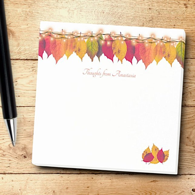 Custom Autumn Seasonal Leaf Border Firefly Lights Post-it Notes (3" square template)