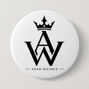 Custom AW Monogram Crown Logo Round Button Pin Pin