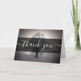 Custom B&W Tree Silhouette & Mist Thank You Card