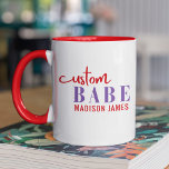 Custom Babe Funny Saying Personalised Name Mug<br><div class="desc">Custom Babe Funny Saying Personalised Name features a simple design with the text "custom babe" in modern red and purple calligraphy script typography and personalised with your name. Perfect for a fun gift for mum, best friends, girlfriend, for birthday, Christmas, holidays, Mother's Day and more. Designed by Evco Studio www.zazzle.com/store/evcostudio...</div>