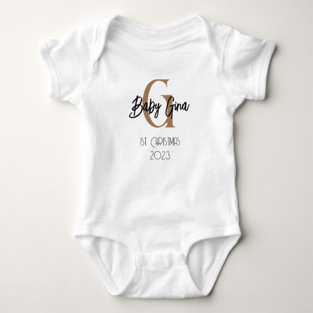 custom baby 1st Christmas monogram unisex name  Bodysuit (Front)