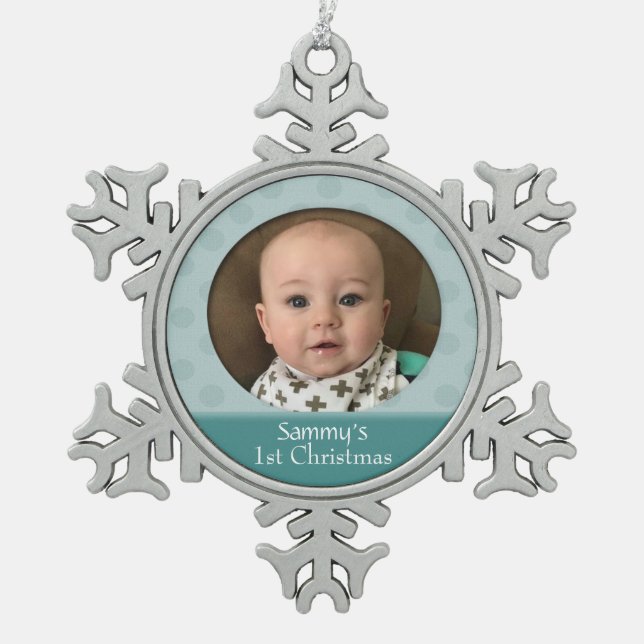 Custom Baby 1st Christmas Photo Snowflake Ornament (Front)