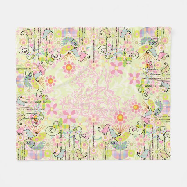 Custom Baby Bird Garden Fleece Blanket (Front (Horizontal))