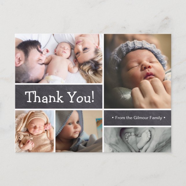 Custom Baby birth announcement Chalk Thank You Postcard (Front)
