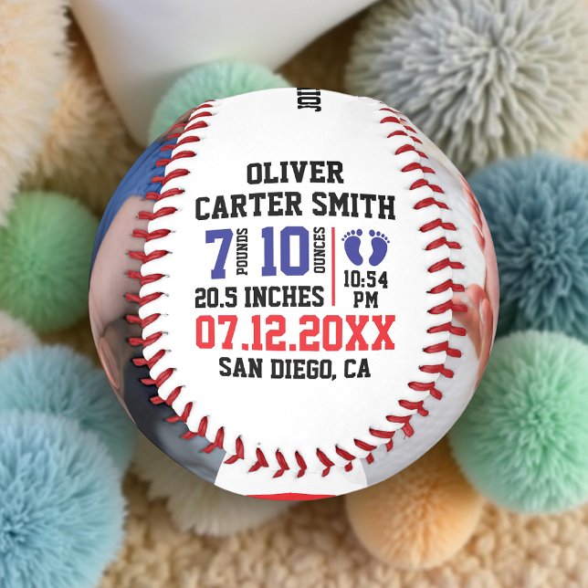 Custom Baby Birth Announcement with Photo & Stats Baseball (Creator Uploaded)