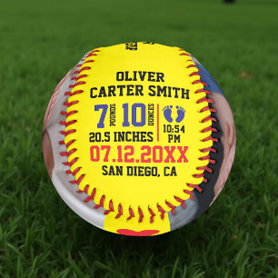 Custom Baby Birth Announcement with Photo & Stats Softball
