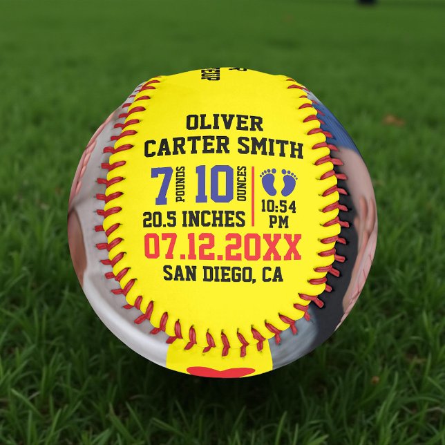 Custom Baby Birth Announcement with Photo & Stats Softball (Creator Uploaded)