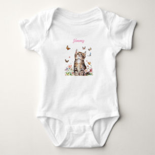Custom Baby Bodysuit - Cute Kitten with Flowers