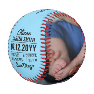 Custom Baby Boy Birth Announcement Stats Photo Baseball