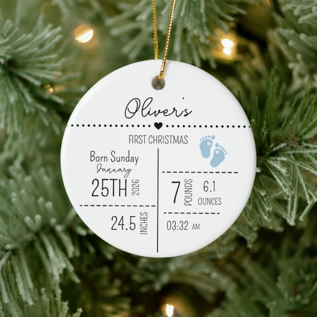 Custom Baby Boy Birth Stats Photo Keepsake  Ceramic Tree Decoration (Tree)