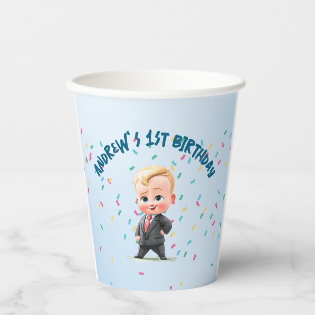 Custom Baby Boy Birthday Party Paper Cup Drinkware (Front)