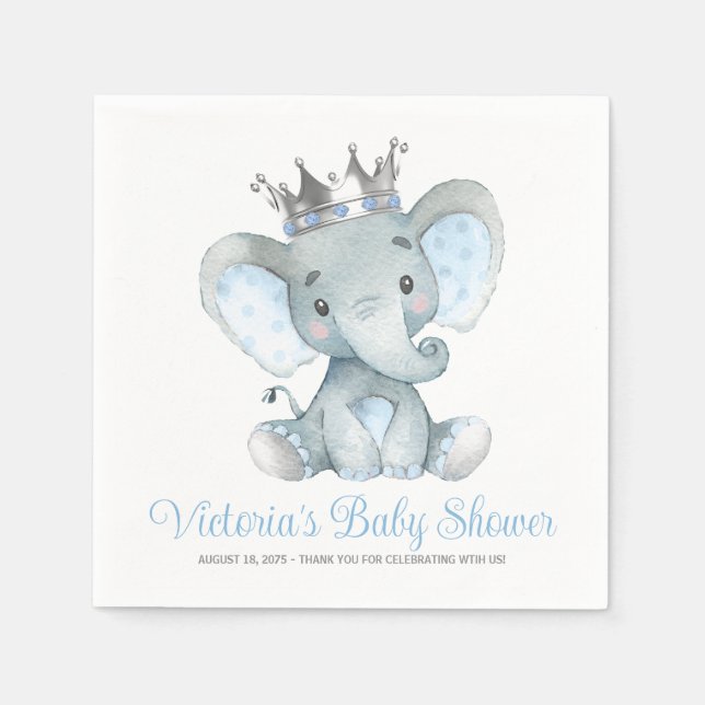 Custom Baby Boy Elephant Baby Shower Napkin (Front)