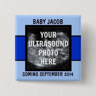 Custom Baby Boy Ultrasound Photo 15 Cm Square Badge