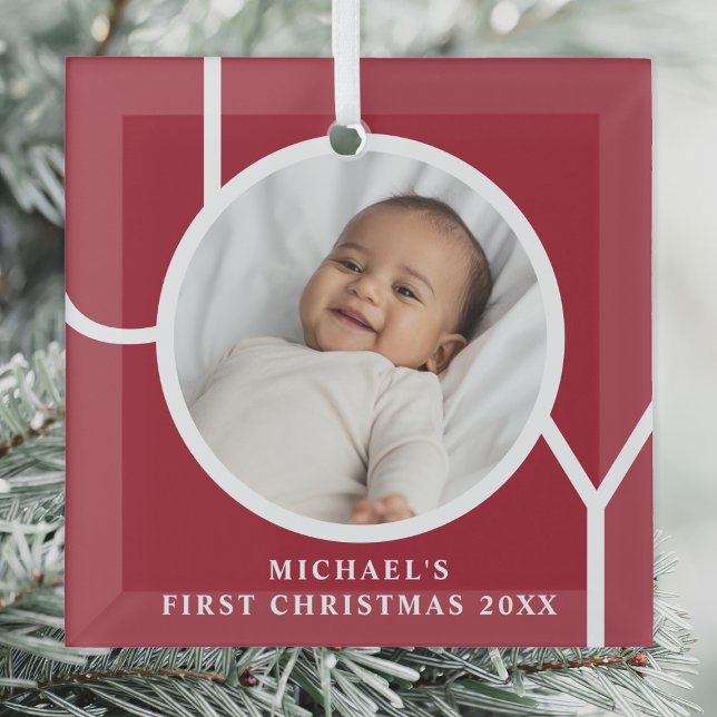 Custom Baby Boy's First Christmas Photo Glass Tree Decoration (Creator Uploaded)