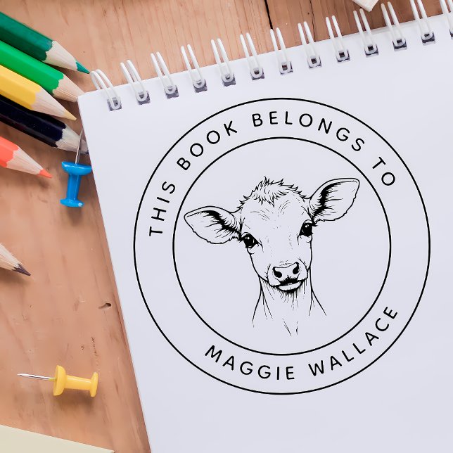 Custom Baby Calf This Book Belongs To Kid's Name Rubber Stamp (Creator Uploaded)