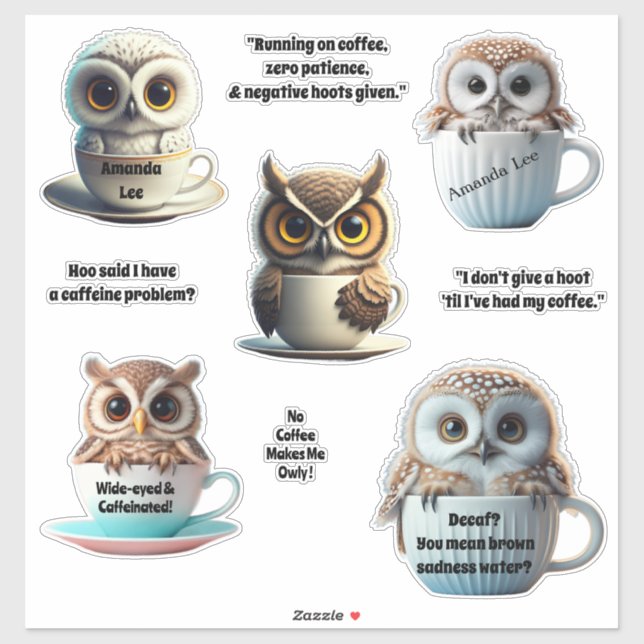 Custom Baby Chibi Owl Coffee Lovers Personalise  (Sheet)