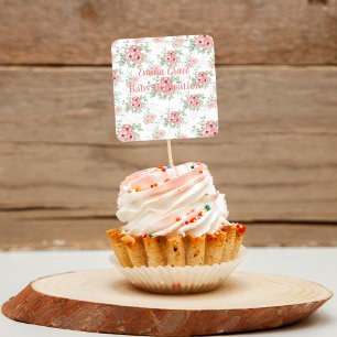 Custom Baby Dedication Sage Green & Pink Floral  Square Sticker