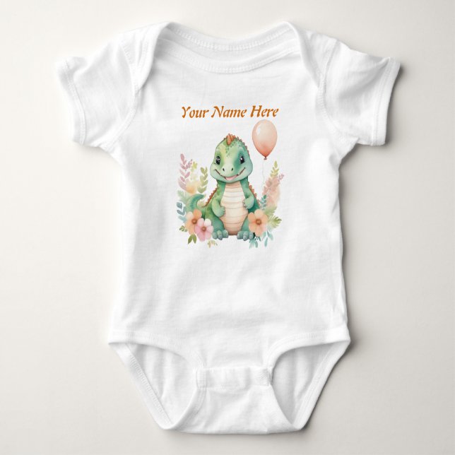 Custom Baby Dinosaur balloon with your child name Bodysuit (Front)