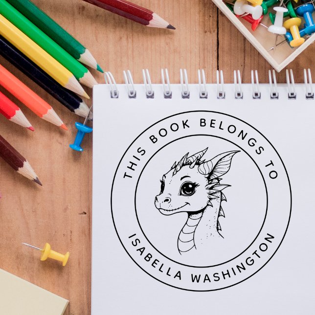 Custom Baby Dragon This Book Belongs To Kid's Name Rubber Stamp (Creator Uploaded)