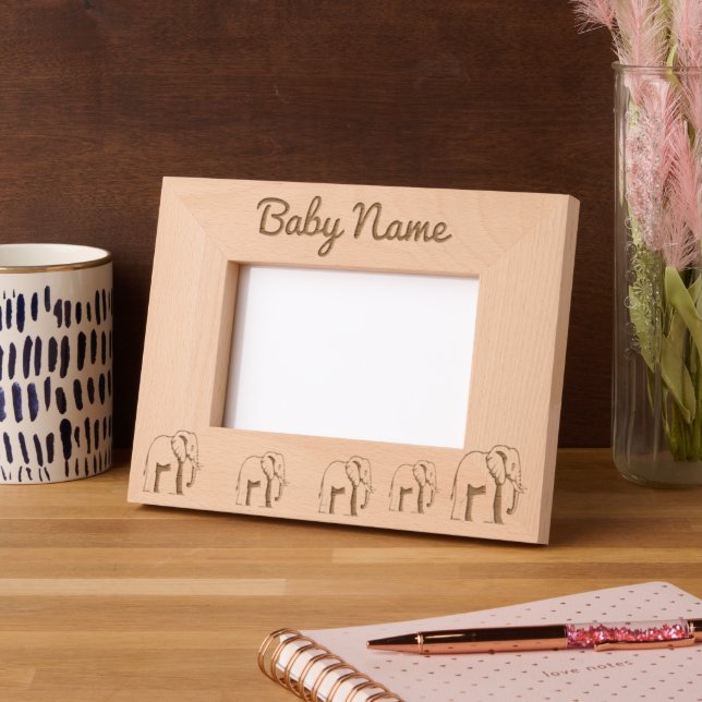 Custom Baby Elephant First Name Frame - Safari The (Left)