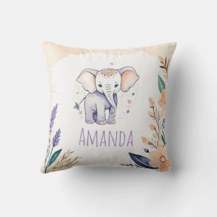 Custom Baby Elephant Pillow Boho Floral Design - 