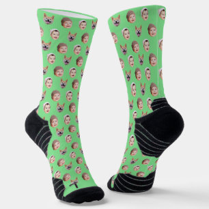 Custom Baby Face, Custom Family 3 Photos Green Socks