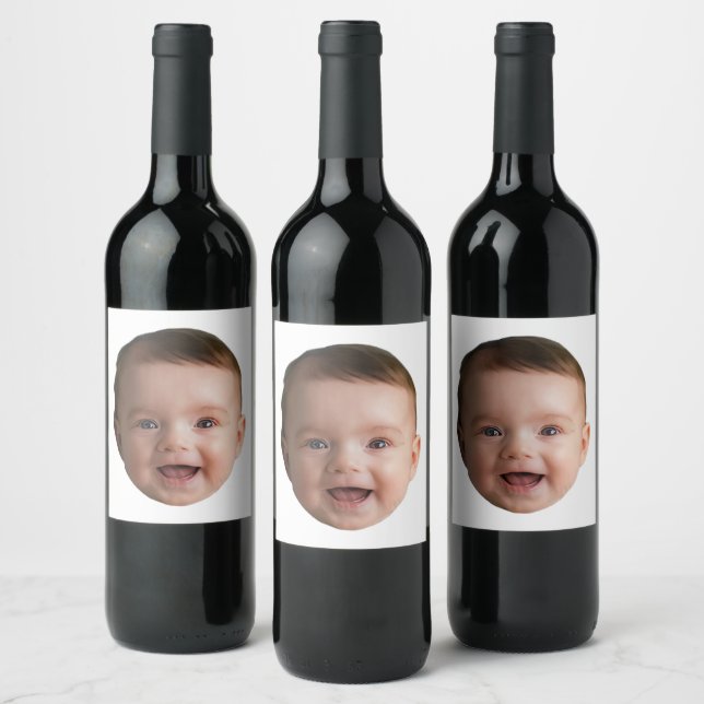 Custom Baby Face, Funny custom photo Wine Label (Bottles)