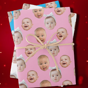 Custom Baby Face Photo Face 3 Photos Wrapping Paper Sheet