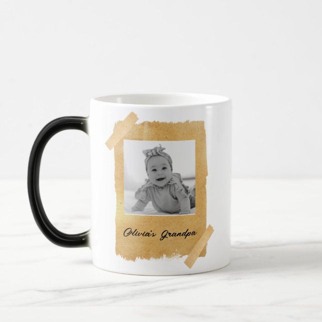 Custom Baby Face Photo for Grandpa New Dad Birth Magic Mug (Left)
