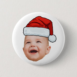 Custom Baby Face Photo Santa Hat Christmas 6 Cm Round Badge