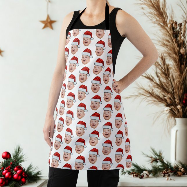 Custom Baby Face Photo Santa Hat Christmas Apron (Creator Uploaded)