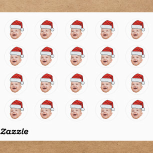Custom Baby Face Photo Santa Hat Christmas Classic Round Sticker