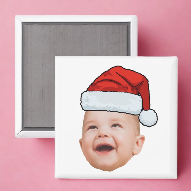 Custom Baby Face Photo Santa Hat Christmas Magnet (Creator Uploaded)