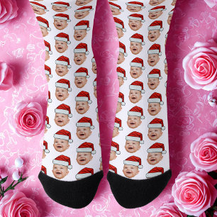 Custom Baby Face Photo Santa Hat Christmas Socks