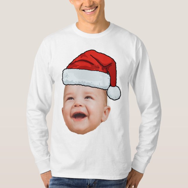Custom Baby Face Photo Santa Hat Christmas T-Shirt (Front)