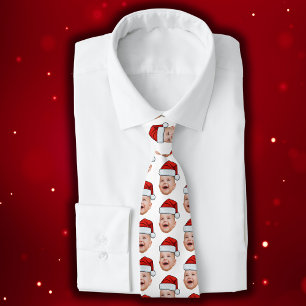 Custom Baby Face Photo Santa Hat Christmas Tie