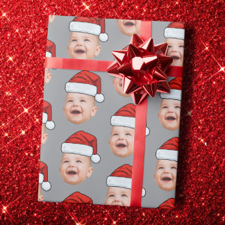 Custom Baby Face Photo Santa Hat Christmas Wrapping Paper