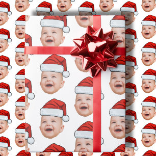 Custom Baby Face Photo Santa Hat Christmas Wrapping Paper