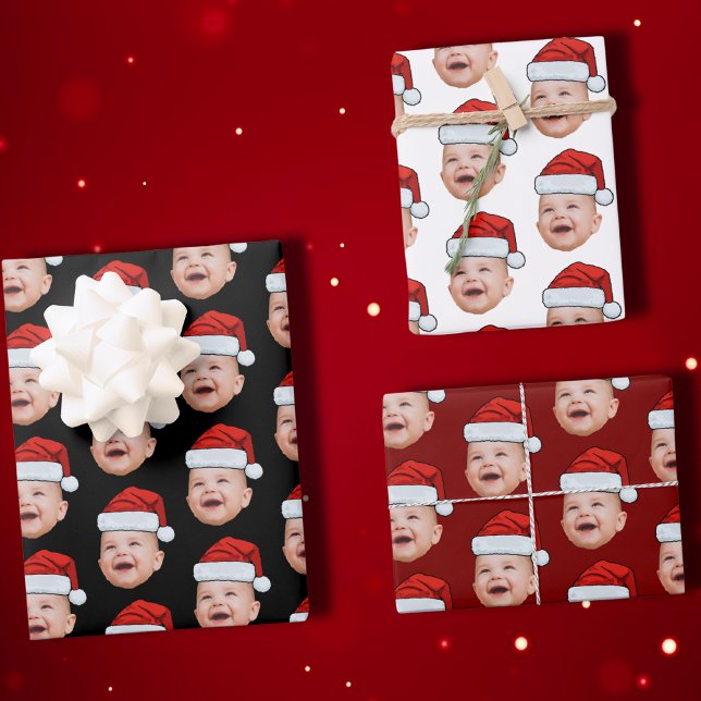 Custom Baby Face Photo Santa Hat Wrapping Paper Sheet (Creator Uploaded)