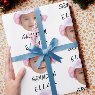 Custom Baby Face Photo Text Grandma Wrapping Paper