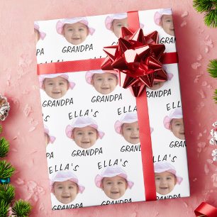 Custom Baby Face Photo Text Grandpa Wrapping Paper
